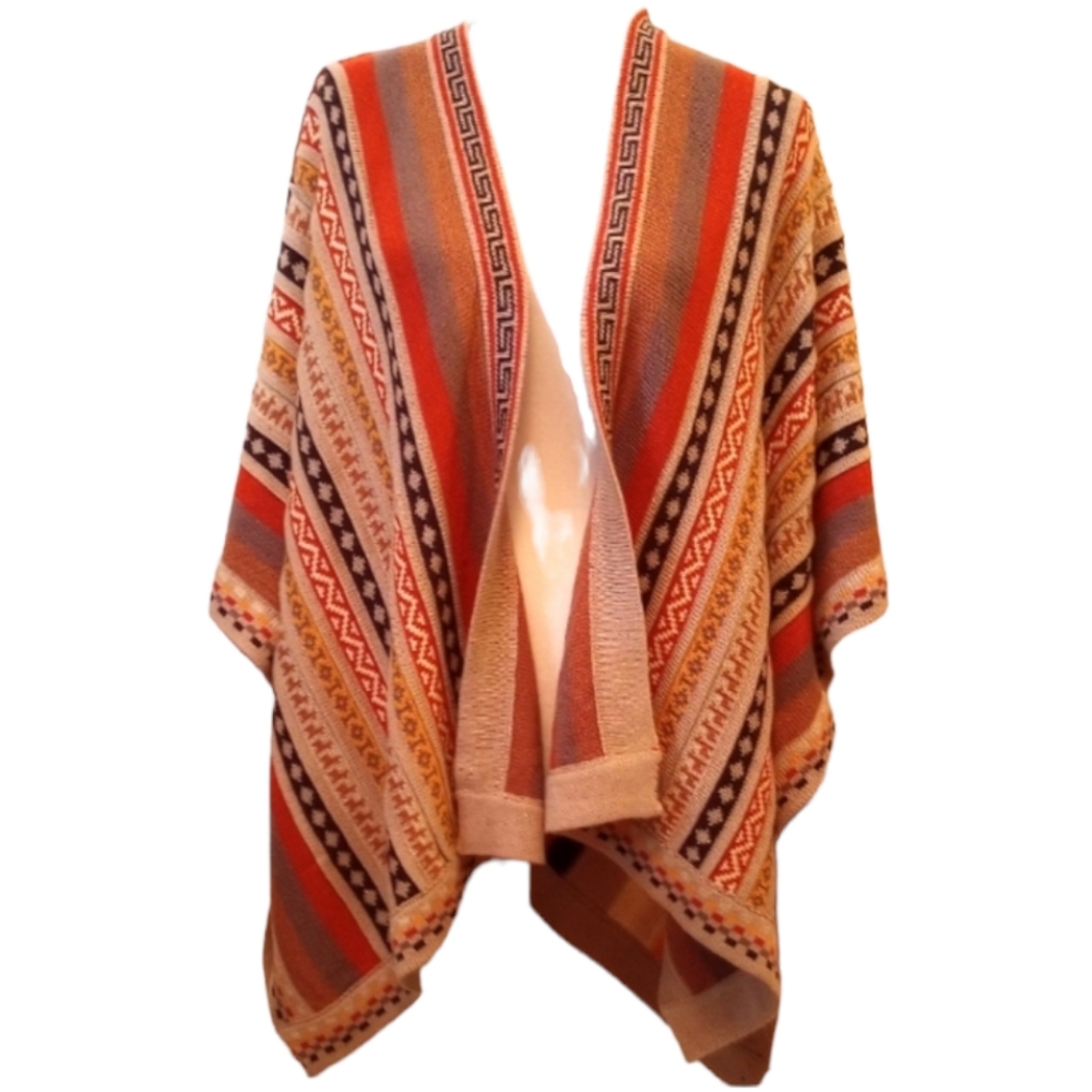 Striped, aztec poncho. One Size